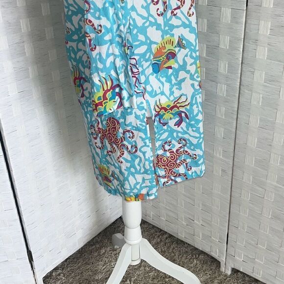 Gretchen Scott Notched Neck Tunic Aquatic Life  Medium ￼ - Picture 7 of 14